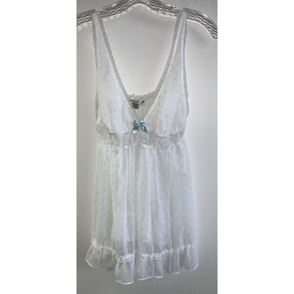 Vintage Victoria's Secret polka dot Teddy babydoll Sheer sleepwear Lingerie‎ Med